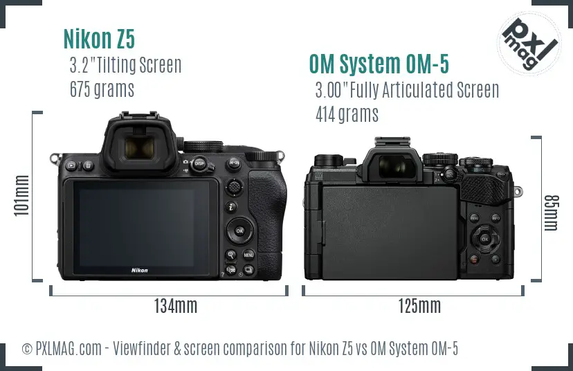 Nikon Z5 vs OM System OM-5 Screen and Viewfinder comparison