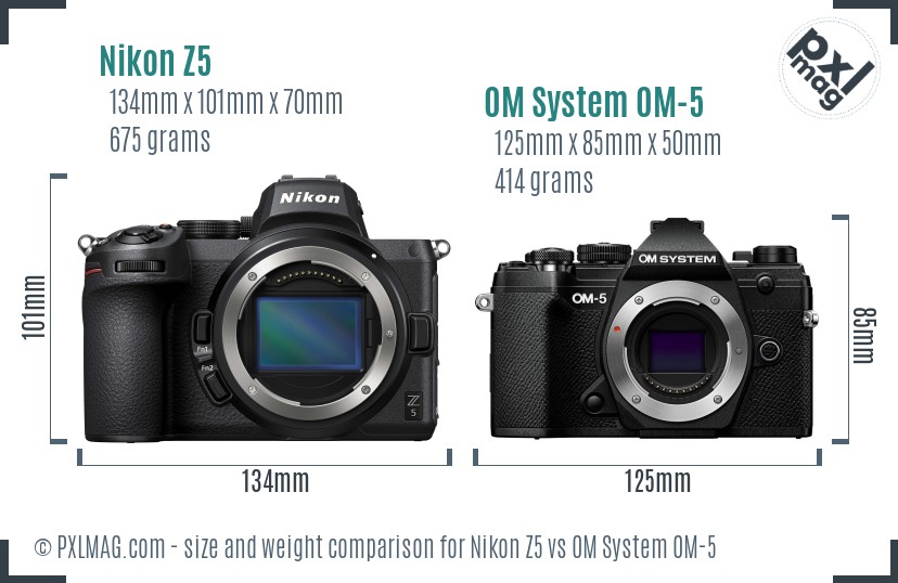 Nikon Z5 vs OM System OM-5 size comparison