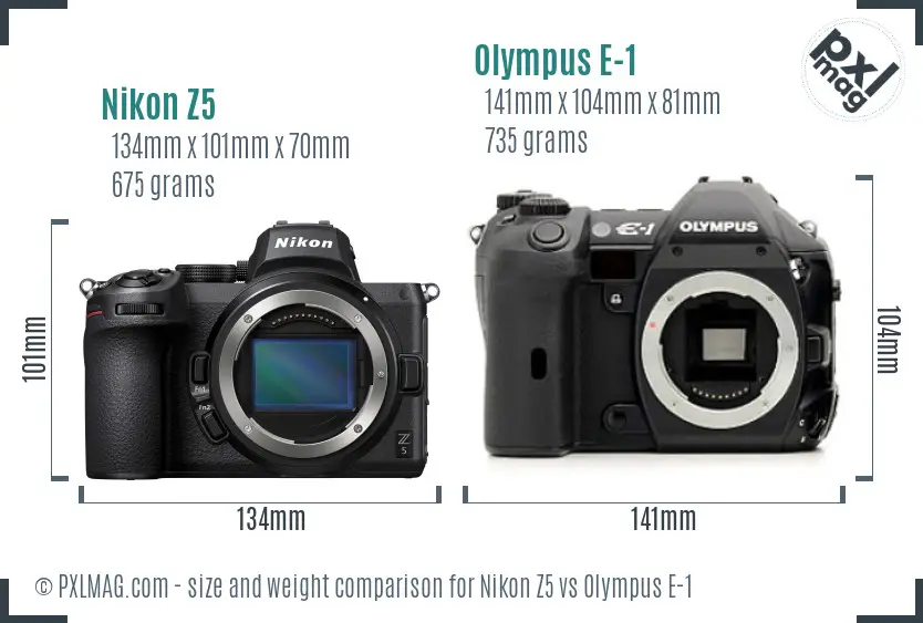 Nikon Z5 vs Olympus E-1 size comparison