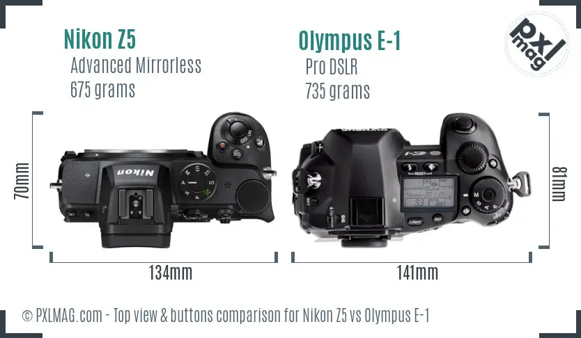 Nikon Z5 vs Olympus E-1 top view buttons comparison