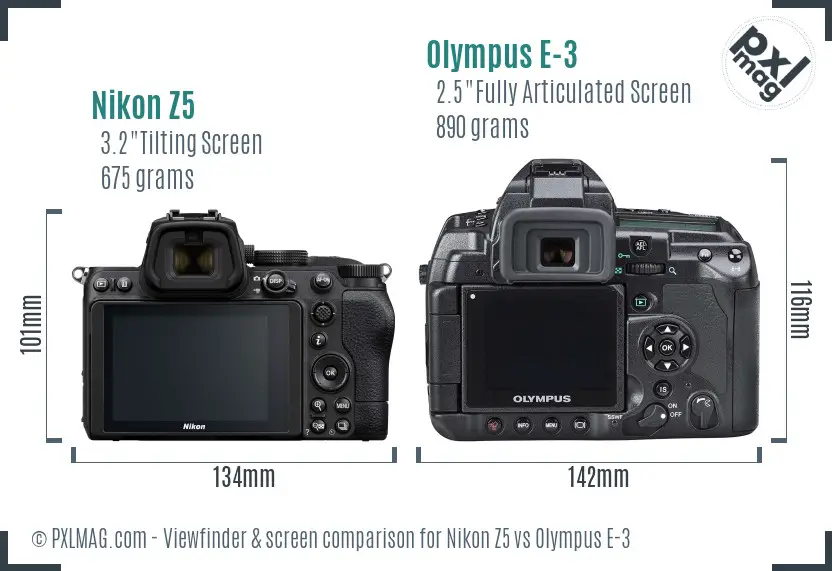 Nikon Z5 vs Olympus E-3 Screen and Viewfinder comparison