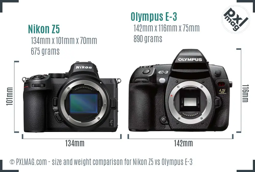 Nikon Z5 vs Olympus E-3 size comparison