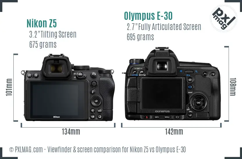 Nikon Z5 vs Olympus E-30 Screen and Viewfinder comparison