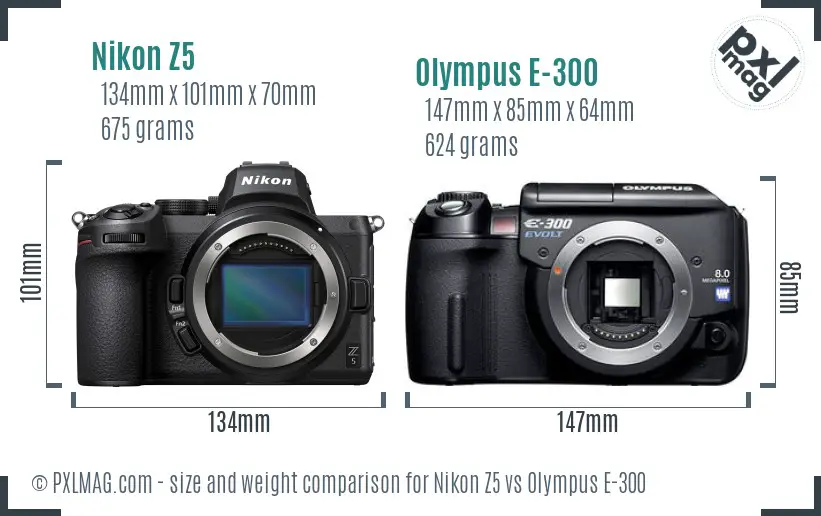 Nikon Z5 vs Olympus E-300 size comparison