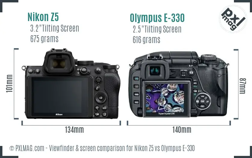 Nikon Z5 vs Olympus E-330 Screen and Viewfinder comparison