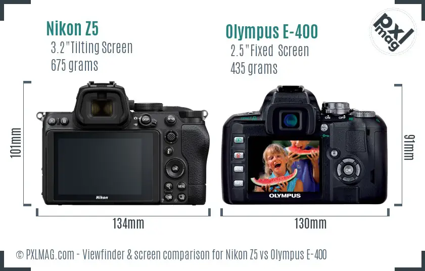 Nikon Z5 vs Olympus E-400 Screen and Viewfinder comparison