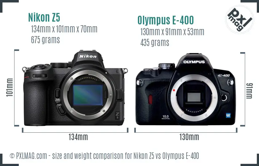 Nikon Z5 vs Olympus E-400 size comparison