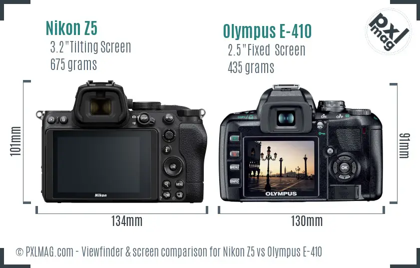 Nikon Z5 vs Olympus E-410 Screen and Viewfinder comparison