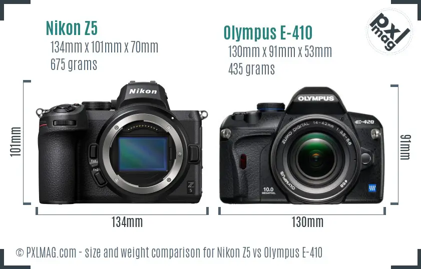 Nikon Z5 vs Olympus E-410 size comparison