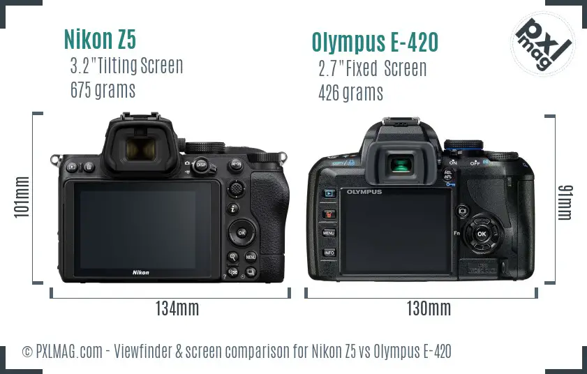 Nikon Z5 vs Olympus E-420 Screen and Viewfinder comparison