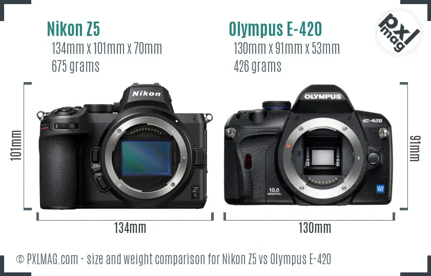 Nikon Z5 vs Olympus E-420 size comparison