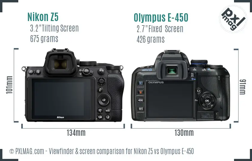 Nikon Z5 vs Olympus E-450 Screen and Viewfinder comparison