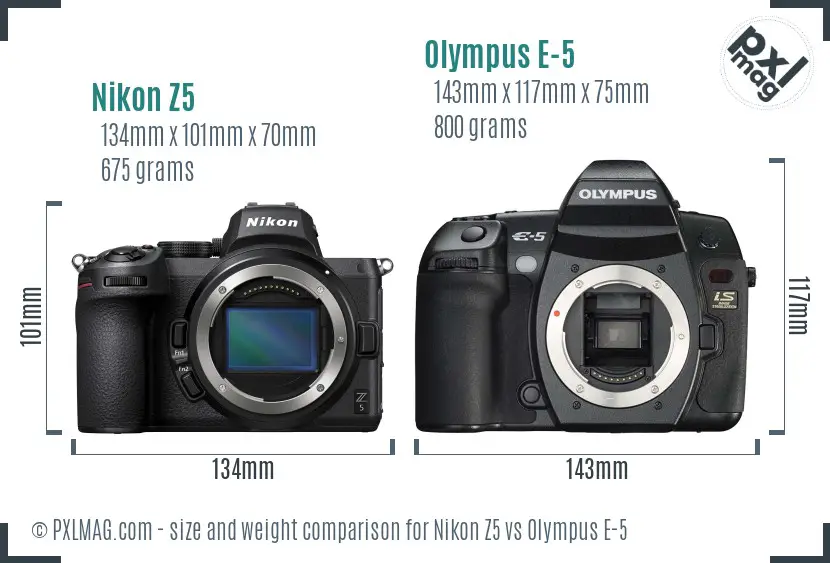 Nikon Z5 vs Olympus E-5 size comparison