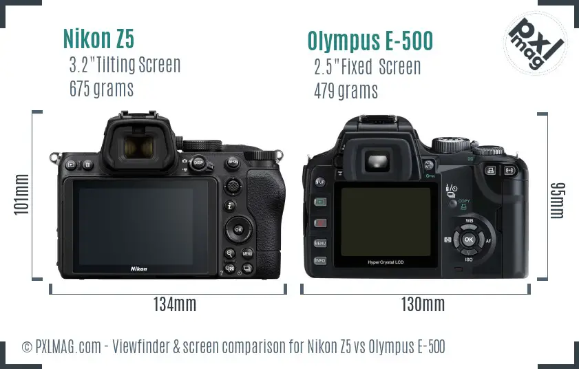 Nikon Z5 vs Olympus E-500 Screen and Viewfinder comparison