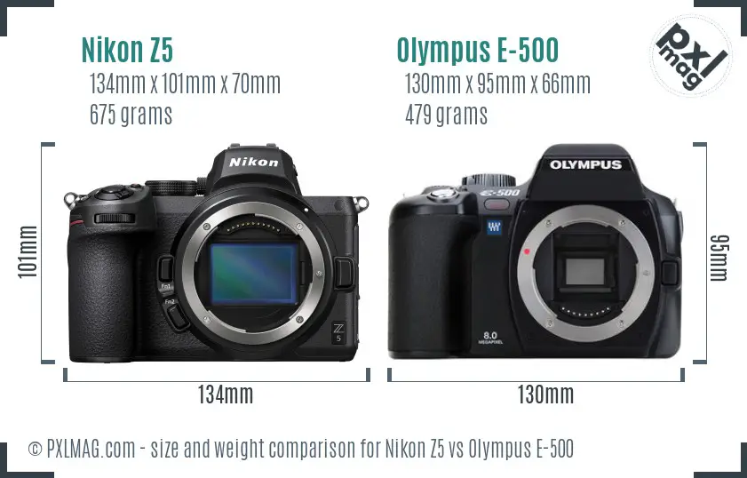 Nikon Z5 vs Olympus E-500 size comparison
