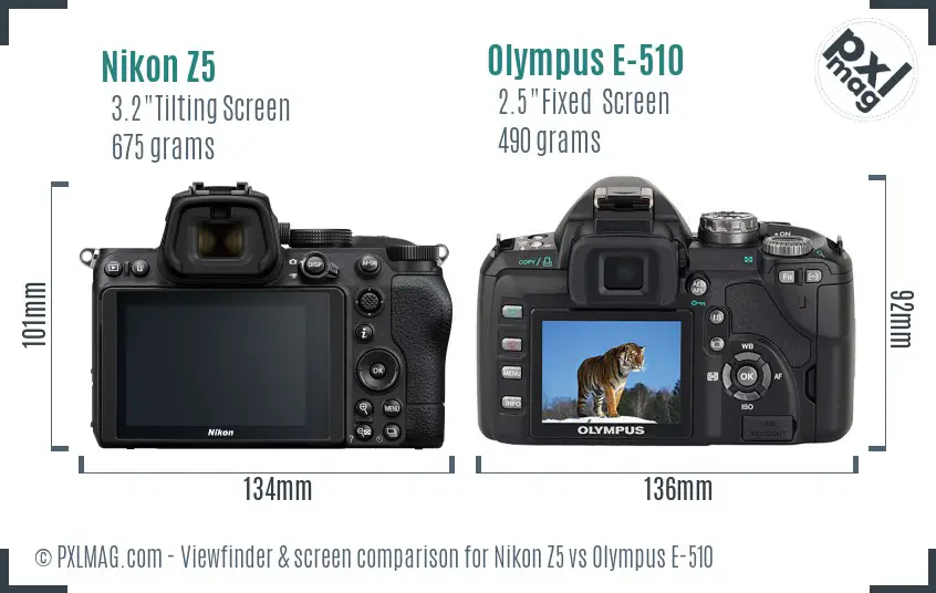 Nikon Z5 vs Olympus E-510 Screen and Viewfinder comparison