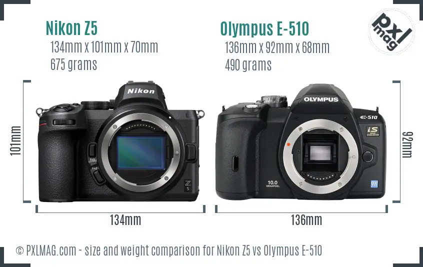 Nikon Z5 vs Olympus E-510 size comparison
