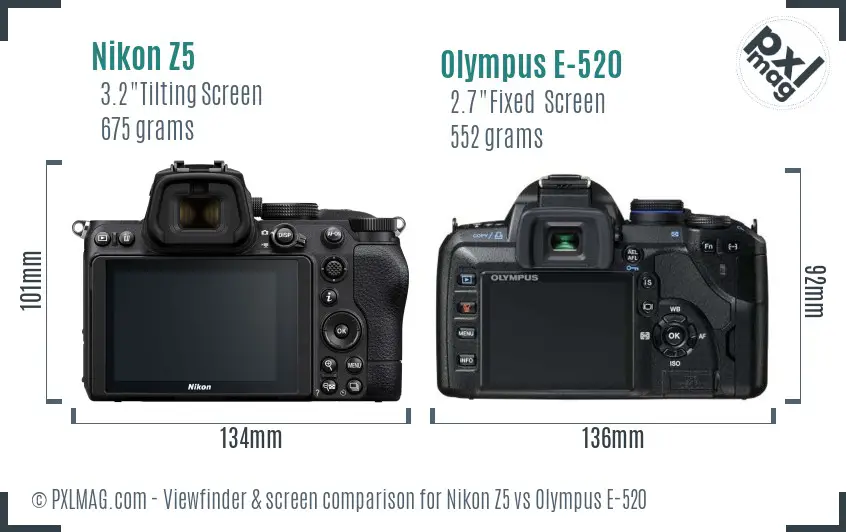 Nikon Z5 vs Olympus E-520 Screen and Viewfinder comparison