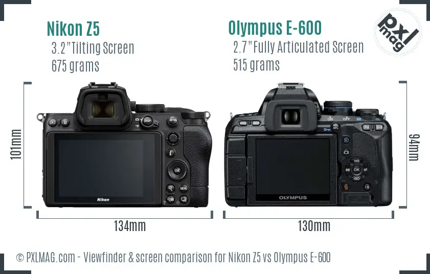 Nikon Z5 vs Olympus E-600 Screen and Viewfinder comparison