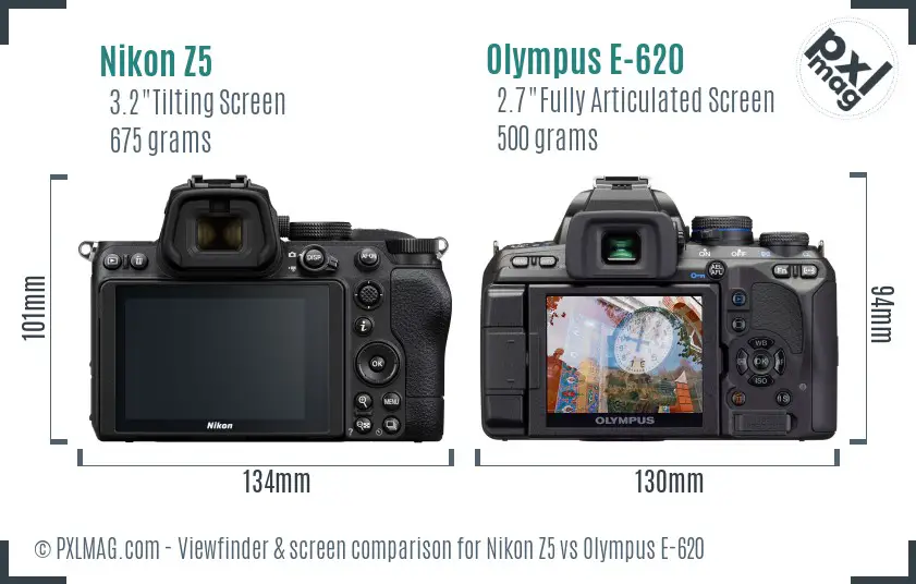 Nikon Z5 vs Olympus E-620 Screen and Viewfinder comparison