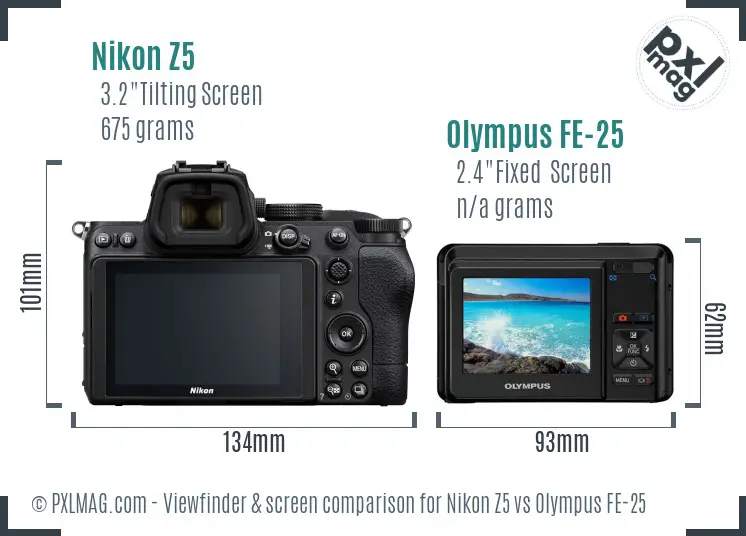 Nikon Z5 vs Olympus FE-25 Screen and Viewfinder comparison