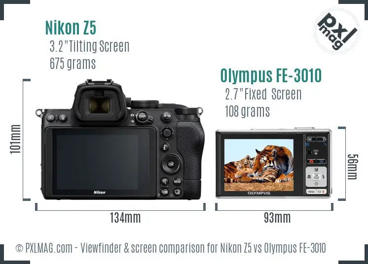 Nikon Z5 vs Olympus FE-3010 Screen and Viewfinder comparison