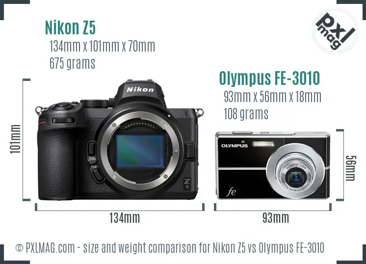 Nikon Z5 vs Olympus FE-3010 size comparison