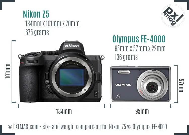 Nikon Z5 vs Olympus FE-4000 size comparison
