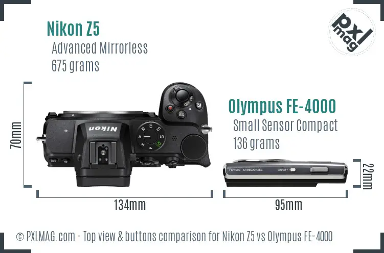Nikon Z5 vs Olympus FE-4000 top view buttons comparison
