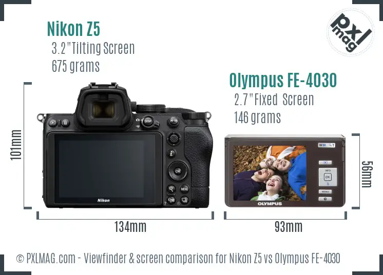 Nikon Z5 vs Olympus FE-4030 Screen and Viewfinder comparison