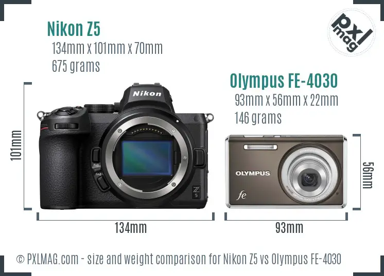 Nikon Z5 vs Olympus FE-4030 size comparison