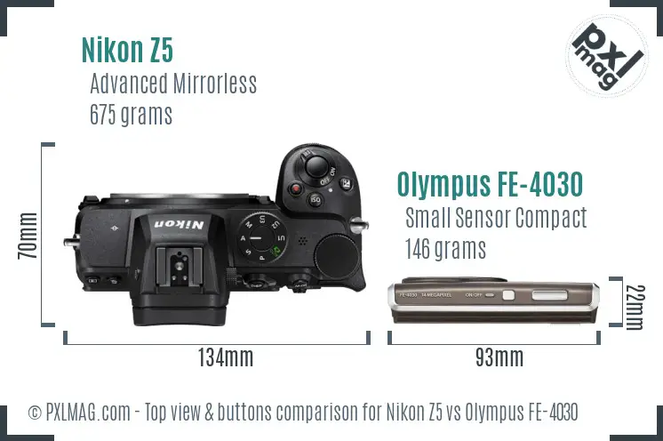Nikon Z5 vs Olympus FE-4030 top view buttons comparison