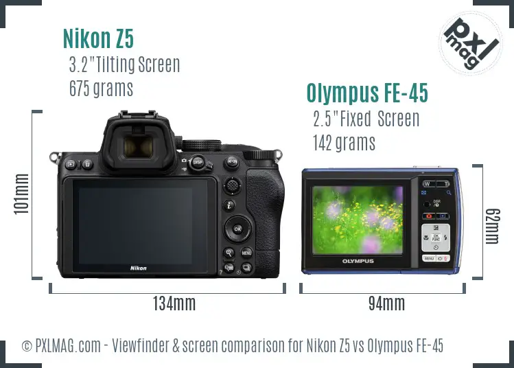 Nikon Z5 vs Olympus FE-45 Screen and Viewfinder comparison