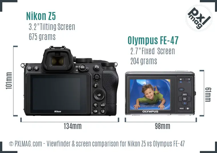 Nikon Z5 vs Olympus FE-47 Screen and Viewfinder comparison