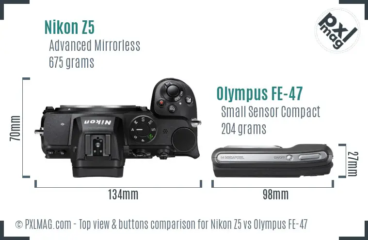 Nikon Z5 vs Olympus FE-47 top view buttons comparison