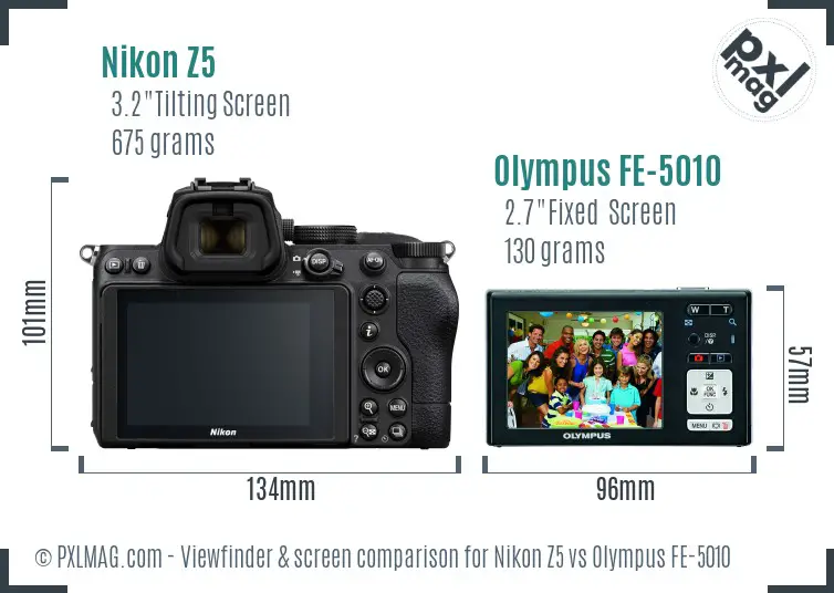 Nikon Z5 vs Olympus FE-5010 Screen and Viewfinder comparison