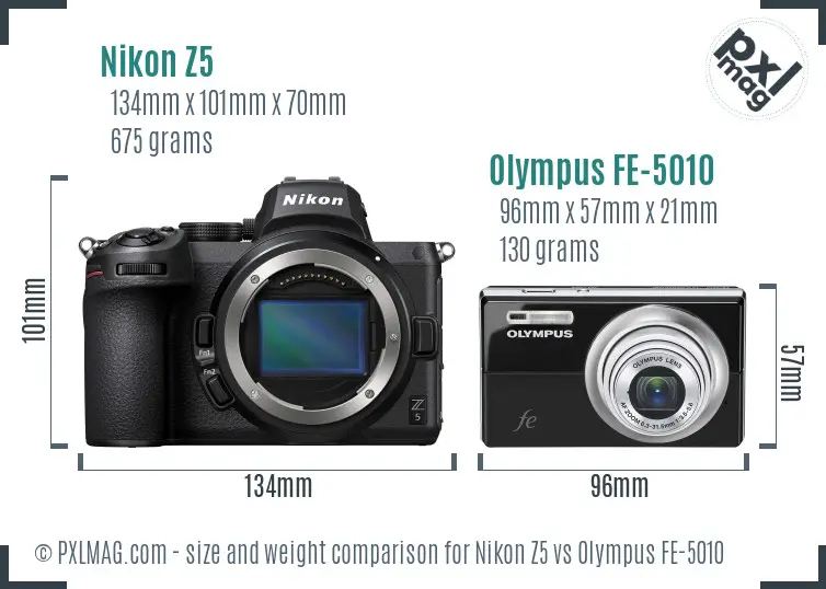 Nikon Z5 vs Olympus FE-5010 size comparison