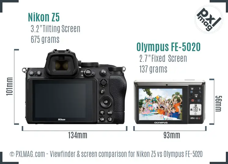 Nikon Z5 vs Olympus FE-5020 Screen and Viewfinder comparison