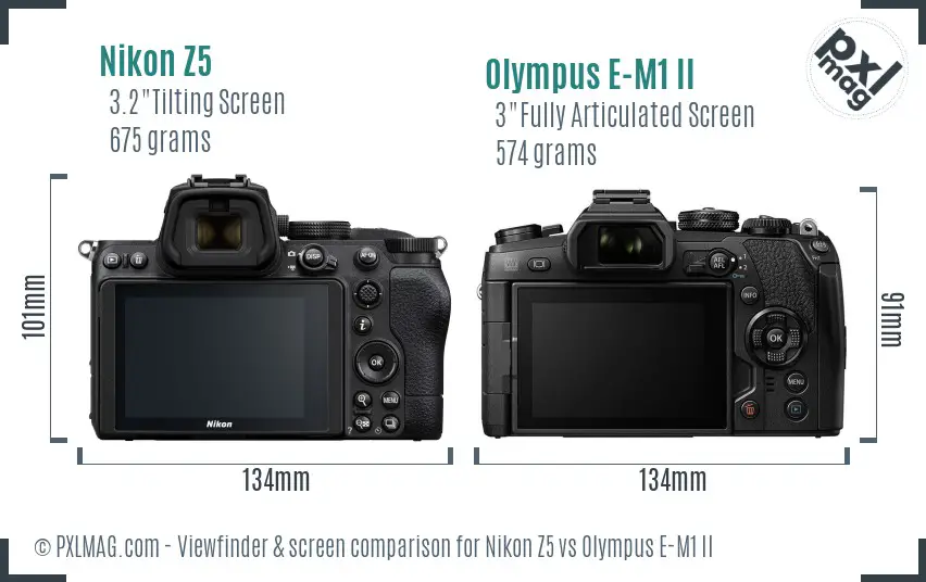 Nikon Z5 vs Olympus E-M1 II Screen and Viewfinder comparison