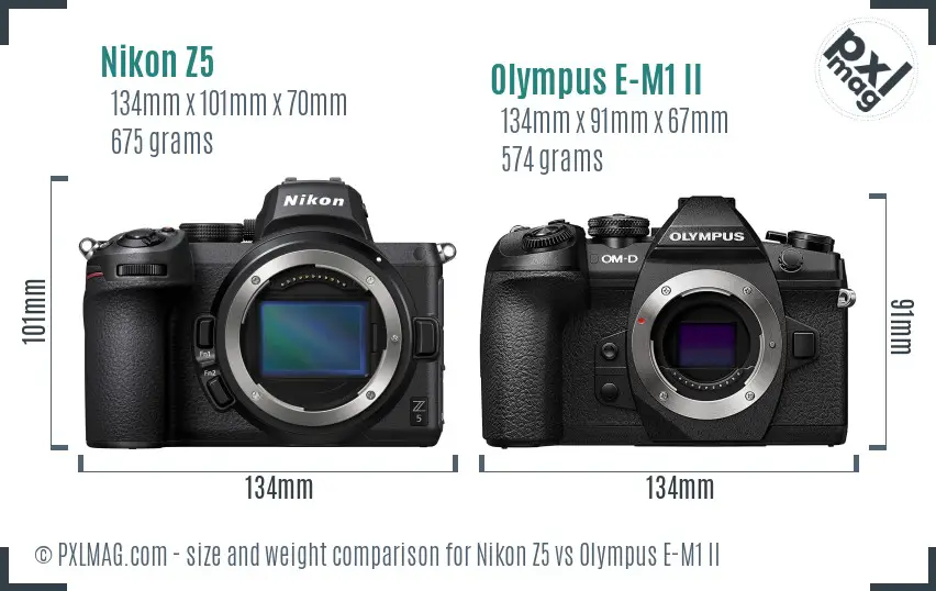 Nikon Z5 vs Olympus E-M1 II size comparison