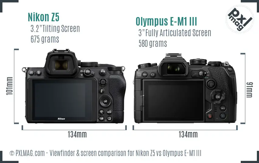 Nikon Z5 vs Olympus E-M1 III Screen and Viewfinder comparison