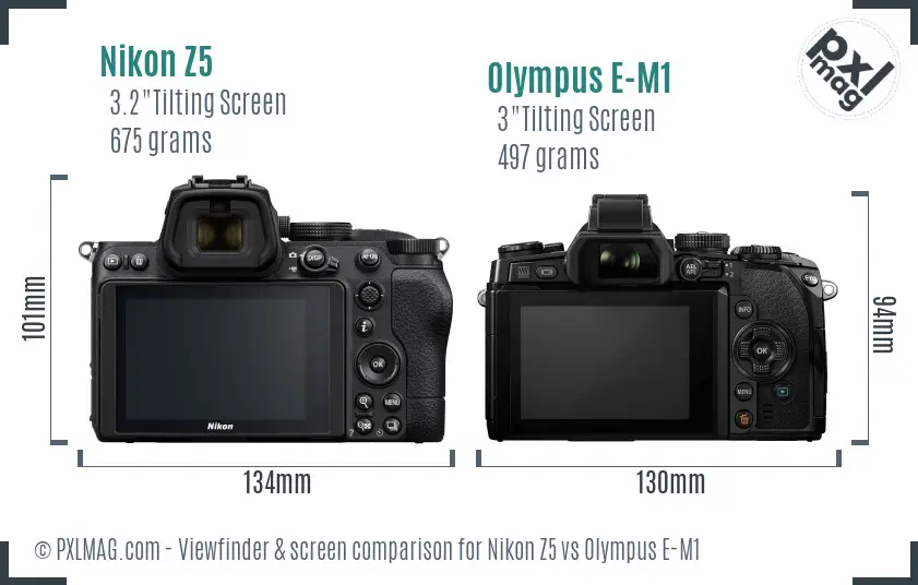 Nikon Z5 vs Olympus E-M1 Screen and Viewfinder comparison