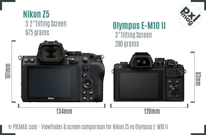 Nikon Z5 vs Olympus E-M10 II Screen and Viewfinder comparison