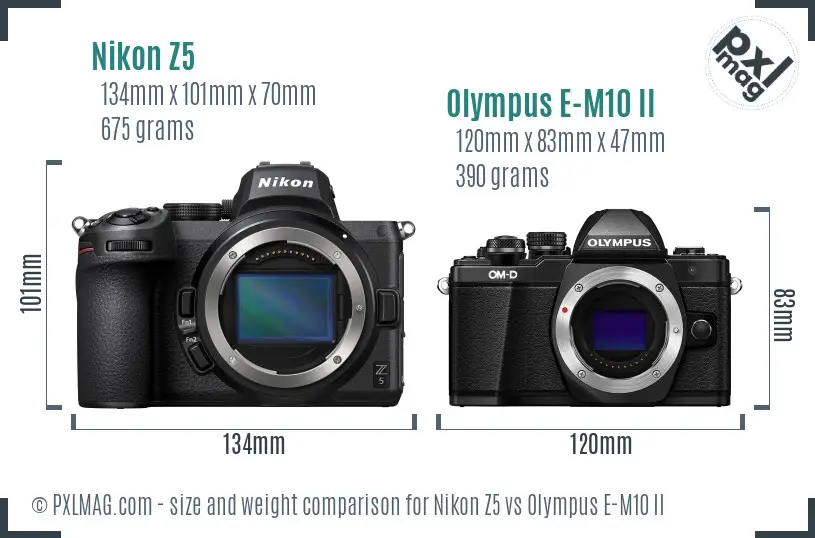 Nikon Z5 vs Olympus E-M10 II size comparison