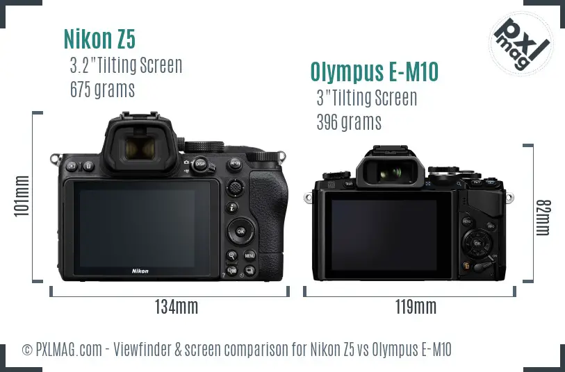 Nikon Z5 vs Olympus E-M10 Screen and Viewfinder comparison