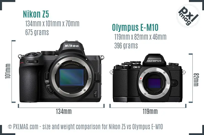 Nikon Z5 vs Olympus E-M10 size comparison