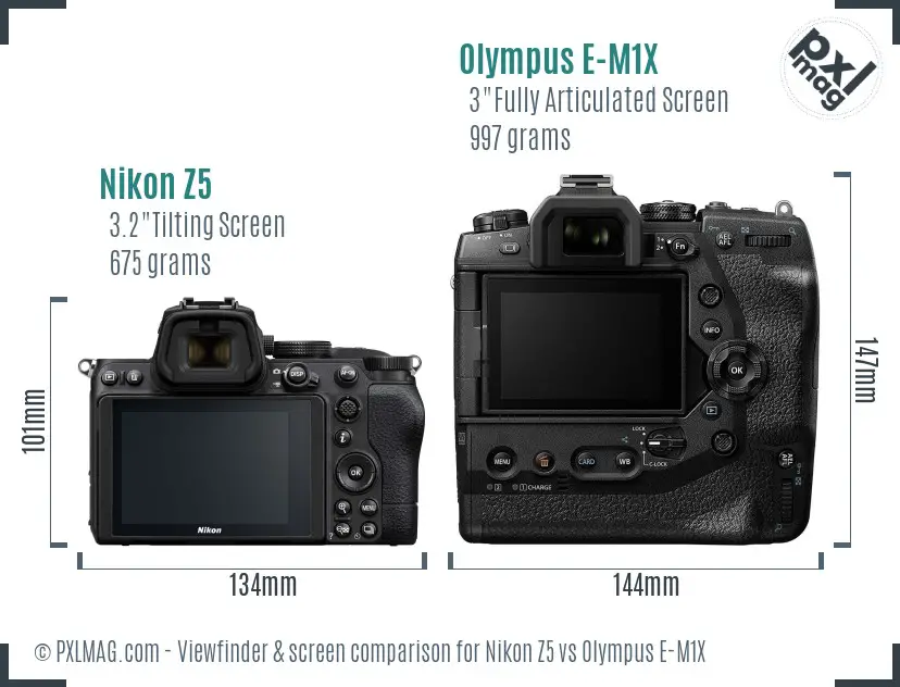 Nikon Z5 vs Olympus E-M1X Screen and Viewfinder comparison