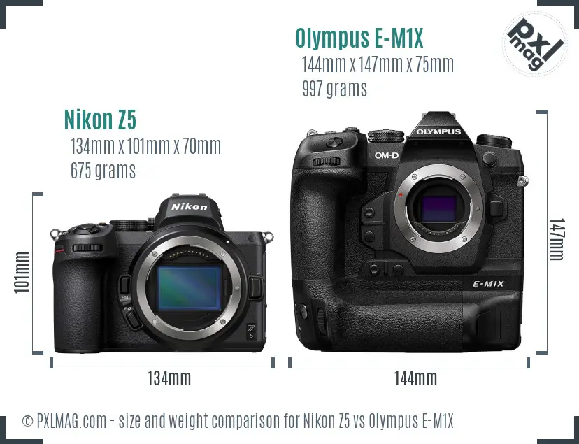 Nikon Z5 vs Olympus E-M1X size comparison