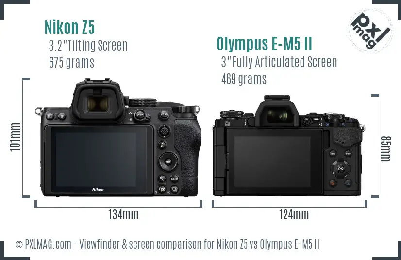 Nikon Z5 vs Olympus E-M5 II Screen and Viewfinder comparison