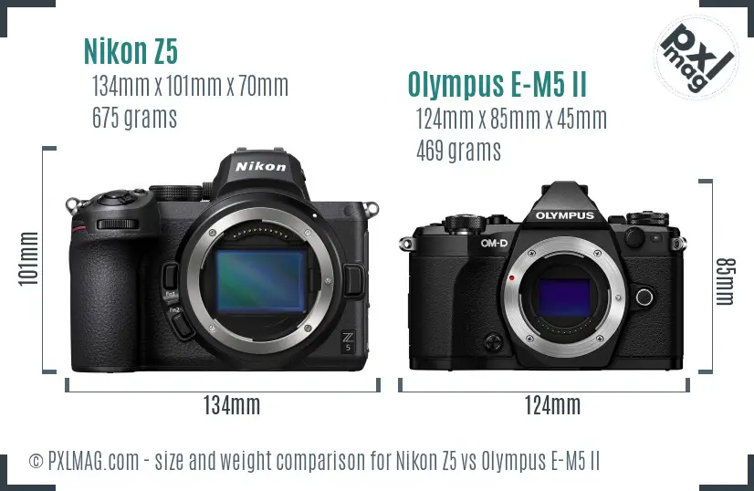 Nikon Z5 vs Olympus E-M5 II size comparison